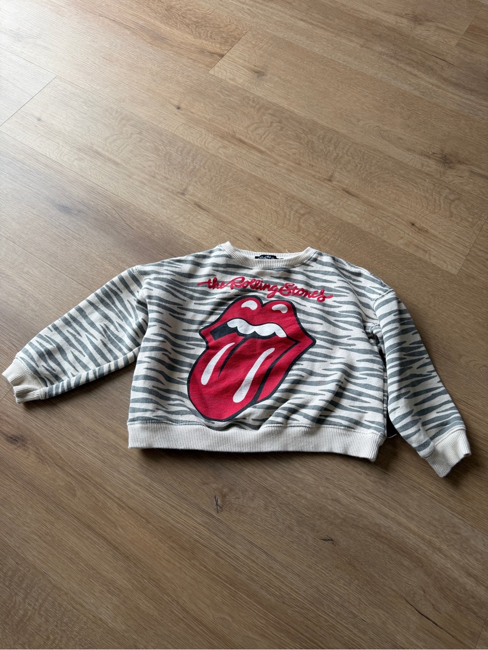 Zara Cream Zebra-Print Sweater with Red Rolling Stones Logo